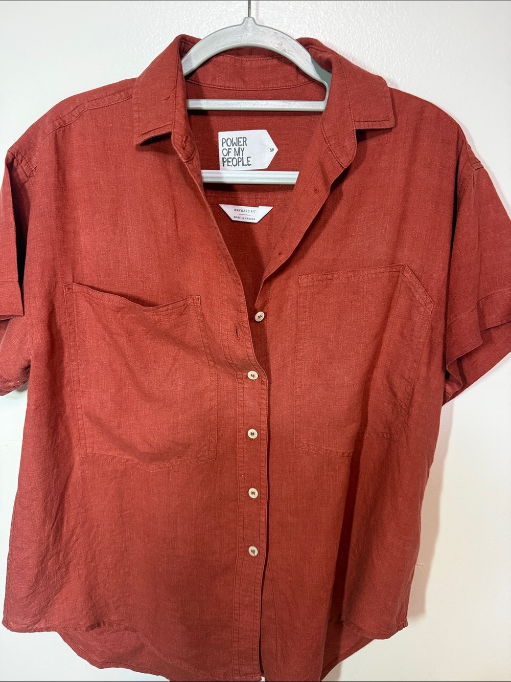 Power of My People Rust Red Linen Button-Up Shirt